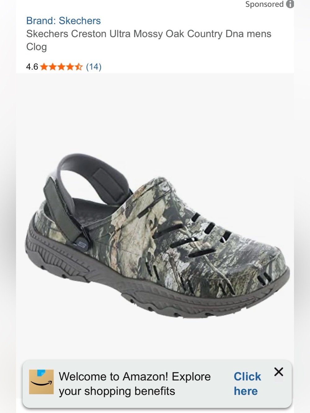 Skechers Kids Mossy Oak Camo Slip-On Clog Mens Size 9 EUC